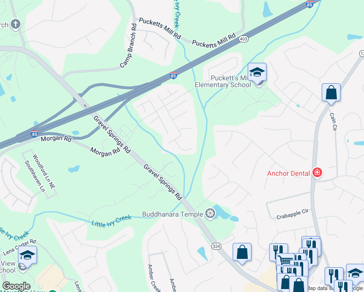 map of restaurants, bars, coffee shops, grocery stores, and more near 2379 Misty Ivy Court in Buford