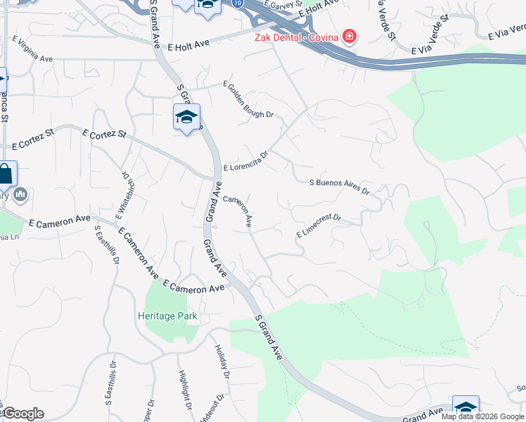 map of restaurants, bars, coffee shops, grocery stores, and more near 2484 Cameron Avenue in Covina