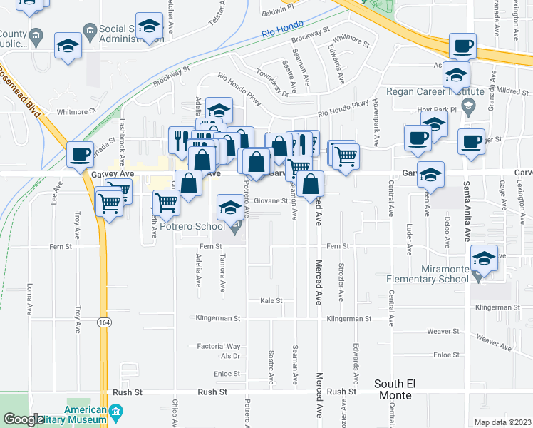 map of restaurants, bars, coffee shops, grocery stores, and more near 2649 Sastre Avenue in El Monte