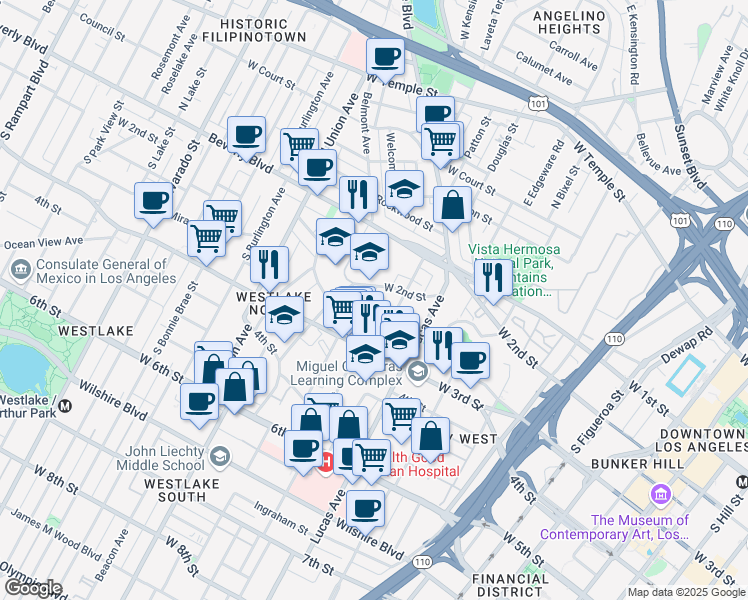 map of restaurants, bars, coffee shops, grocery stores, and more near 234 Columbia Avenue in Los Angeles