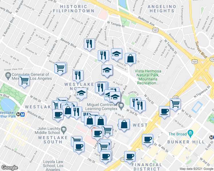 map of restaurants, bars, coffee shops, grocery stores, and more near 234 Columbia Avenue in Los Angeles