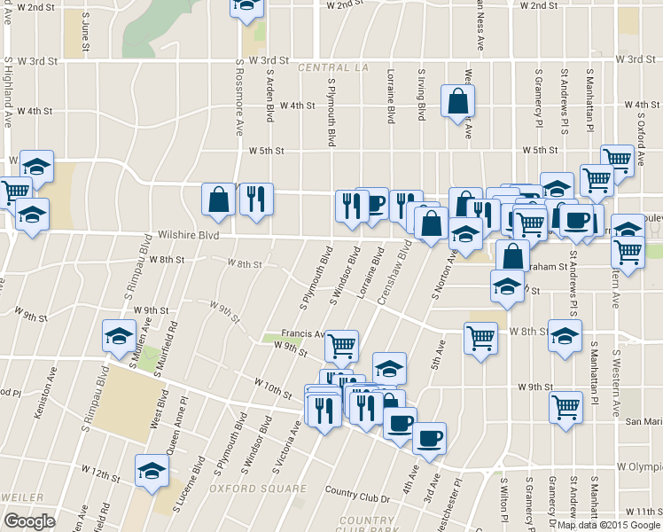 map of restaurants, bars, coffee shops, grocery stores, and more near 742 South Plymouth Boulevard in Los Angeles