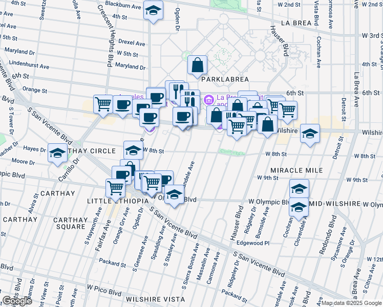 map of restaurants, bars, coffee shops, grocery stores, and more near 808 Alandele Avenue in Los Angeles