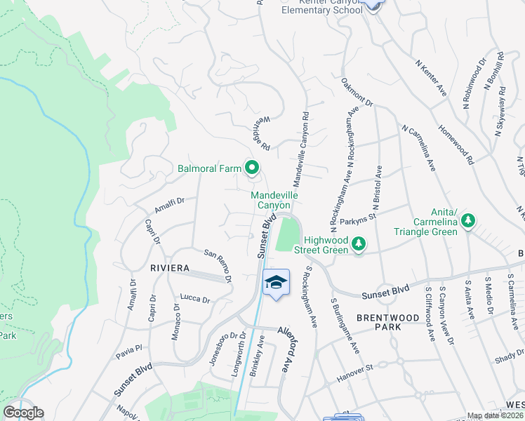 map of restaurants, bars, coffee shops, grocery stores, and more near 1600 North Old Ranch Road in Los Angeles