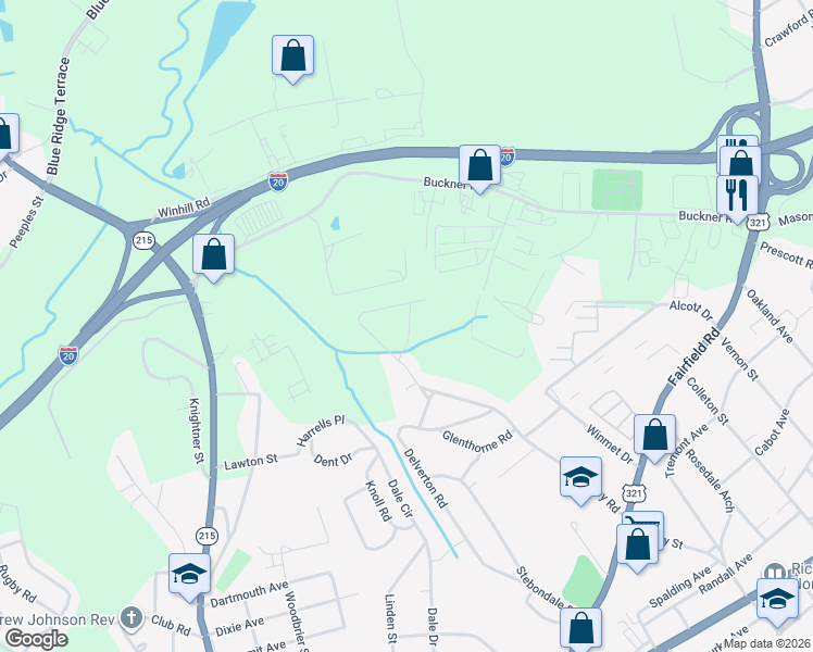 map of restaurants, bars, coffee shops, grocery stores, and more near 352 Paddington Road in Columbia