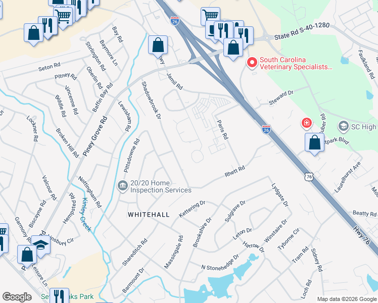 map of restaurants, bars, coffee shops, grocery stores, and more near 420 Forest Grove Circle in Columbia