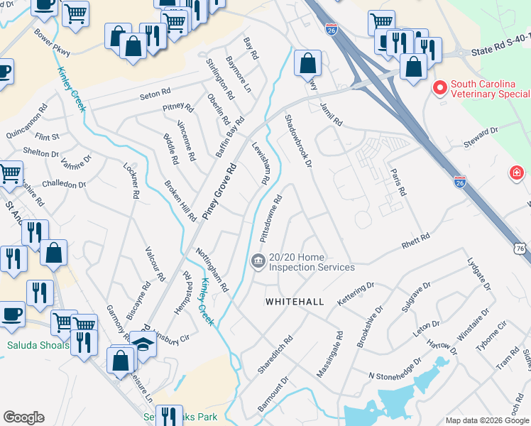 map of restaurants, bars, coffee shops, grocery stores, and more near 460 Pittsdowne Road in Columbia