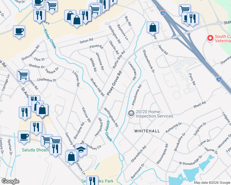 map of restaurants, bars, coffee shops, grocery stores, and more near 325 Lambeth Court in Columbia