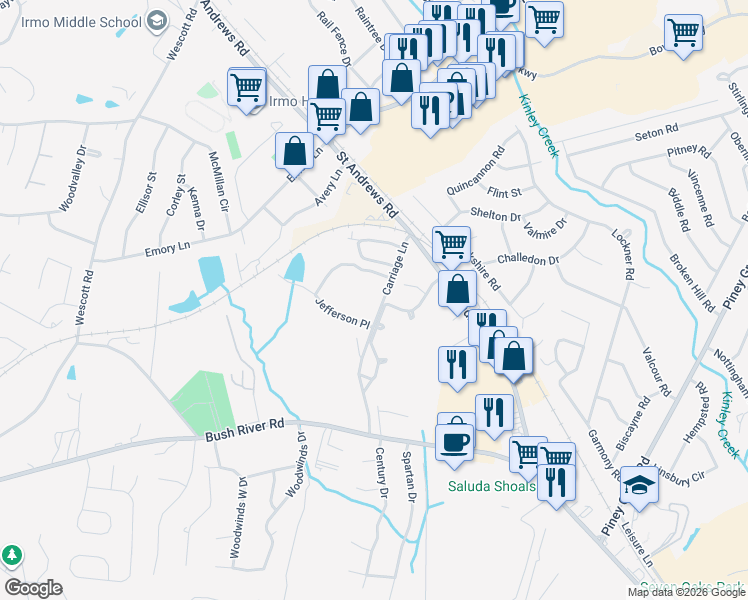 map of restaurants, bars, coffee shops, grocery stores, and more near 119 Jefferson Place in Columbia