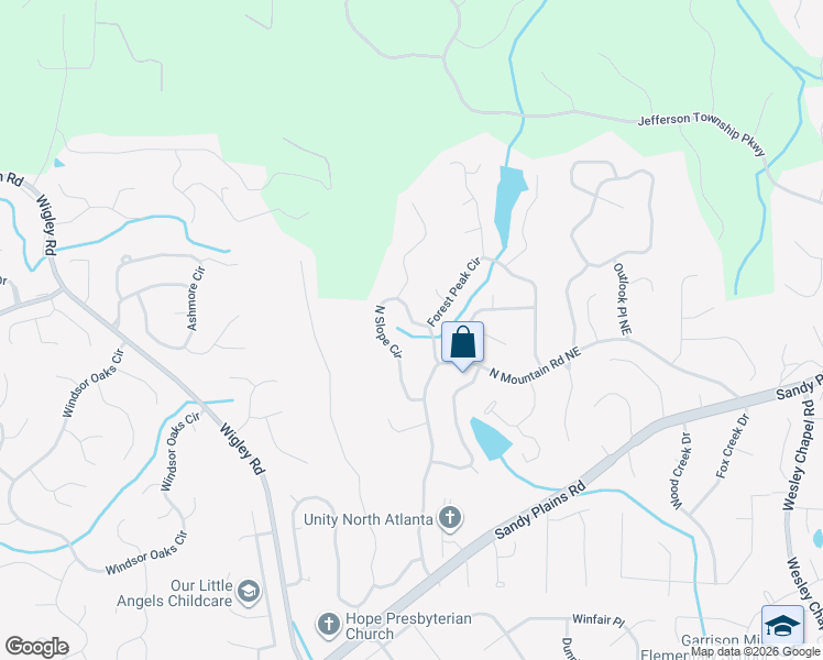 map of restaurants, bars, coffee shops, grocery stores, and more near 4507 Forest Peak Circle in Marietta