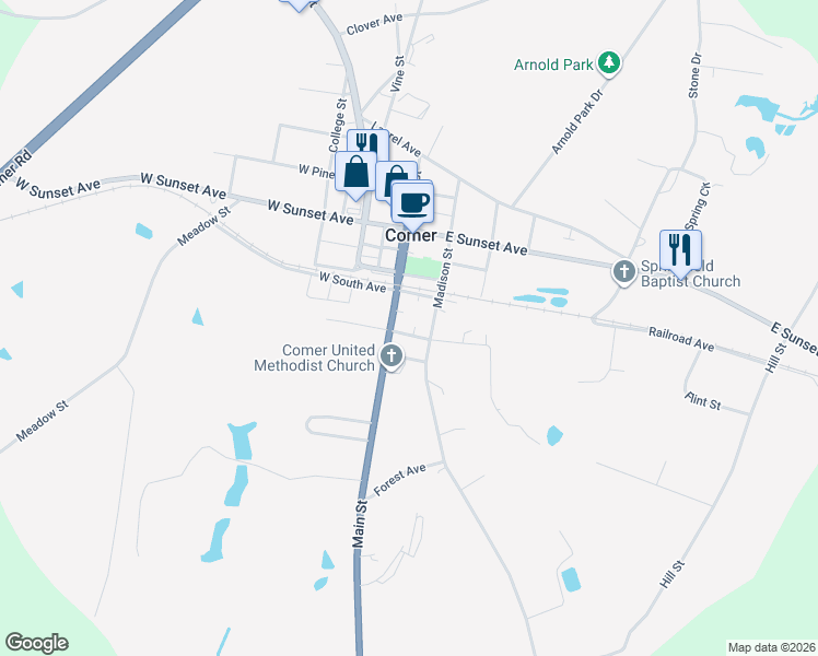 map of restaurants, bars, coffee shops, grocery stores, and more near 47 Georgia Avenue in Comer