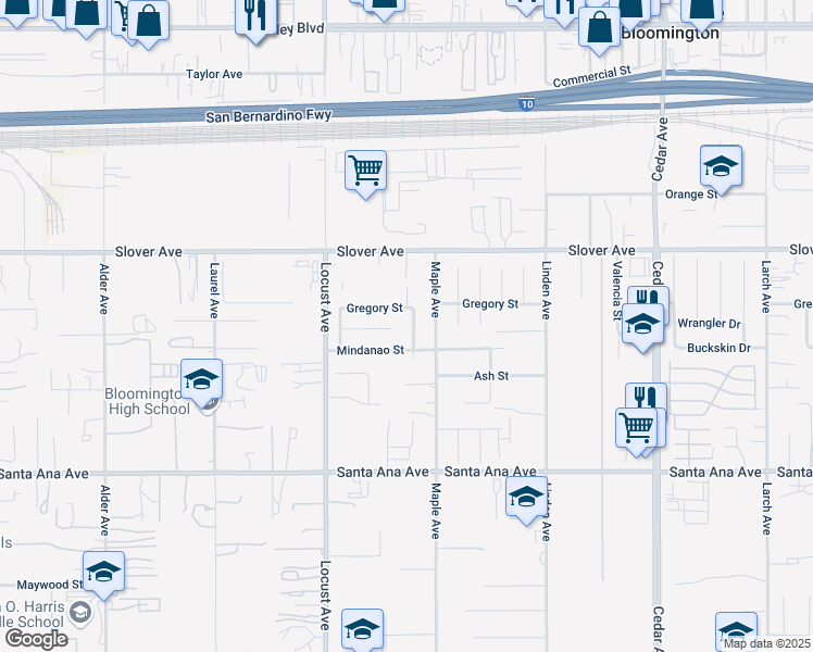 map of restaurants, bars, coffee shops, grocery stores, and more near 10634 Dumond Avenue in Bloomington