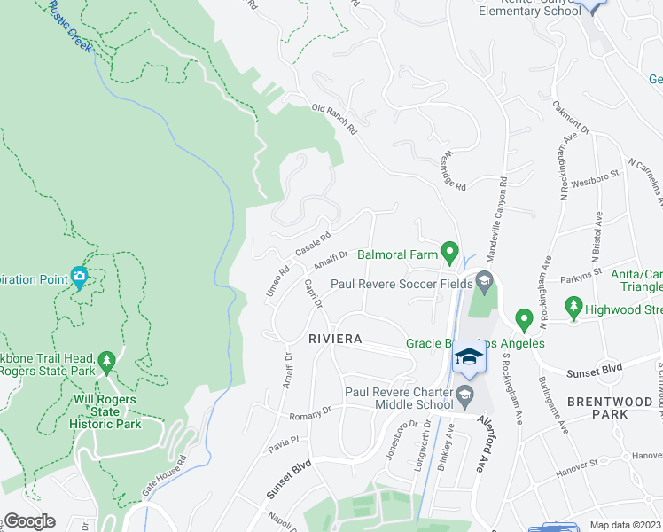 map of restaurants, bars, coffee shops, grocery stores, and more near 1630 Amalfi Drive in Los Angeles