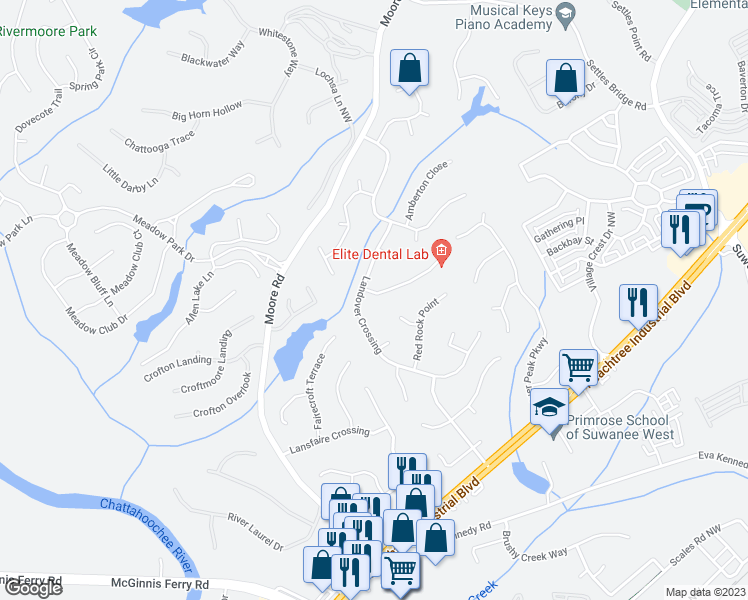 map of restaurants, bars, coffee shops, grocery stores, and more near 4434 Aldenham Way Northwest in Suwanee