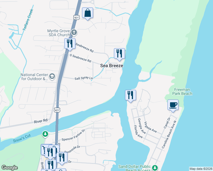 map of restaurants, bars, coffee shops, grocery stores, and more near 1099 Roscoe Freeman Avenue in Wilmington
