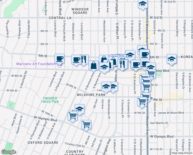 map of restaurants, bars, coffee shops, grocery stores, and more near 681 South Norton Avenue in Los Angeles