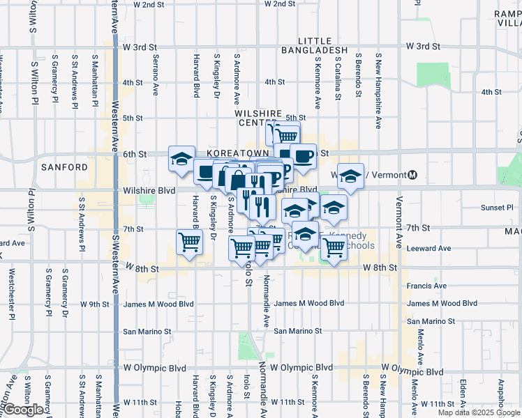 map of restaurants, bars, coffee shops, grocery stores, and more near 682 Irolo Street in Los Angeles