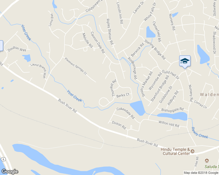 map of restaurants, bars, coffee shops, grocery stores, and more near 112 Thornhill Road in Columbia