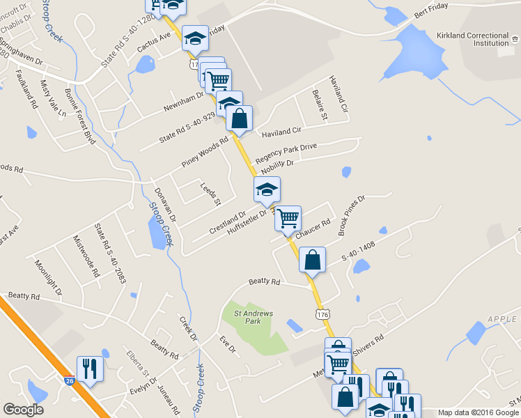 map of restaurants, bars, coffee shops, grocery stores, and more near 109 Crestland Drive in Columbia