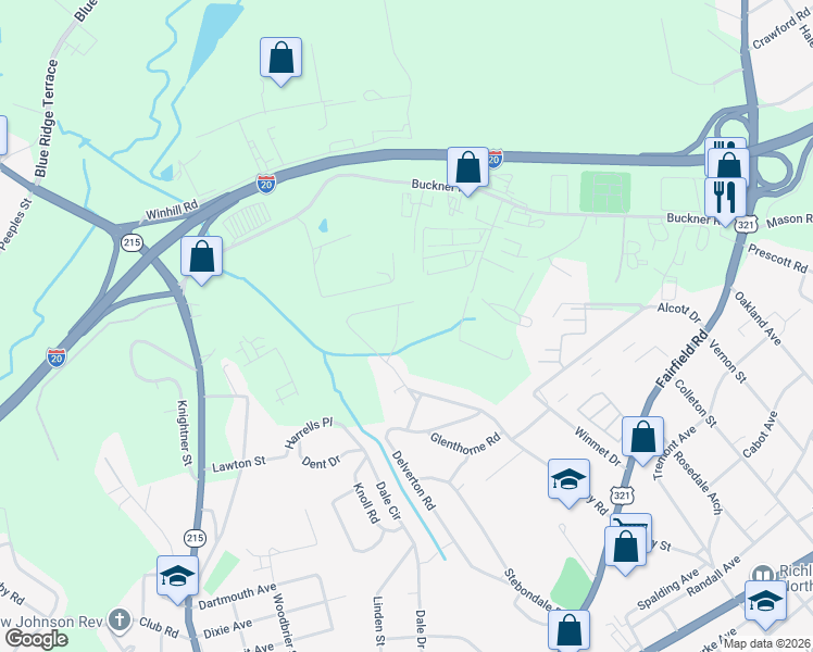 map of restaurants, bars, coffee shops, grocery stores, and more near 352 Paddington Road in Columbia