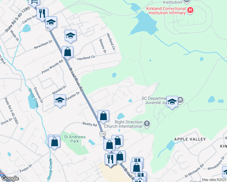 map of restaurants, bars, coffee shops, grocery stores, and more near 169 Brook Pines Drive in Columbia