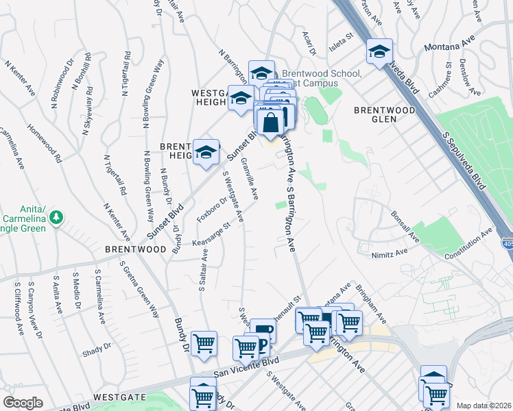 map of restaurants, bars, coffee shops, grocery stores, and more near 11798 Kearsarge Street in Los Angeles