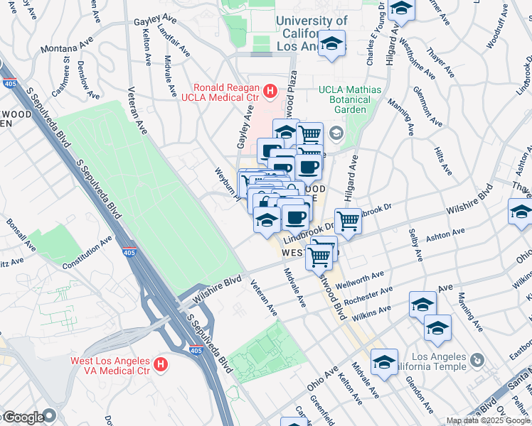 map of restaurants, bars, coffee shops, grocery stores, and more near in Los Angeles