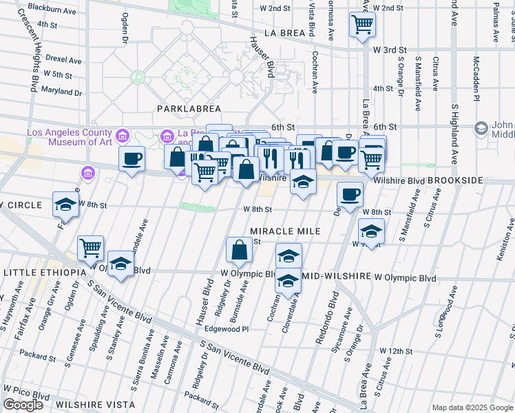 map of restaurants, bars, coffee shops, grocery stores, and more near in Los Angeles