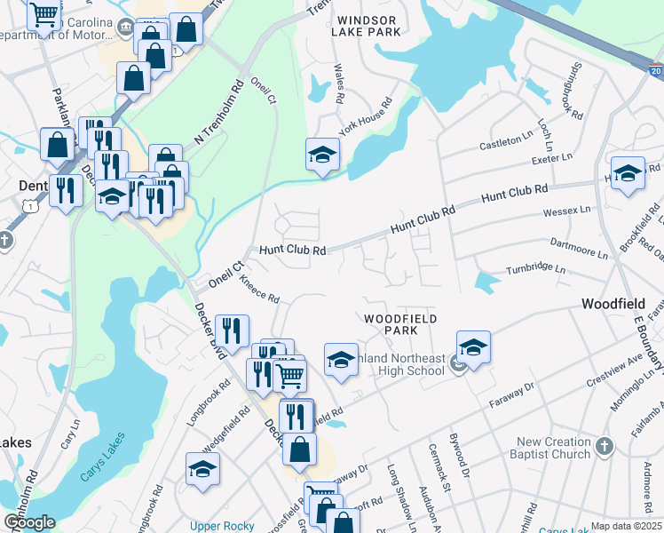 map of restaurants, bars, coffee shops, grocery stores, and more near 116 Misty Oak Road in Columbia