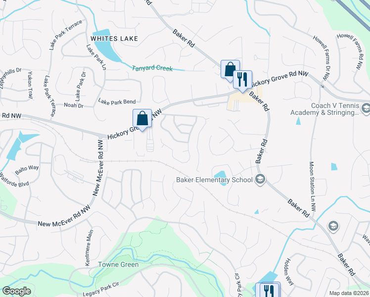 map of restaurants, bars, coffee shops, grocery stores, and more near 4476 High Gate Court Northwest in Acworth
