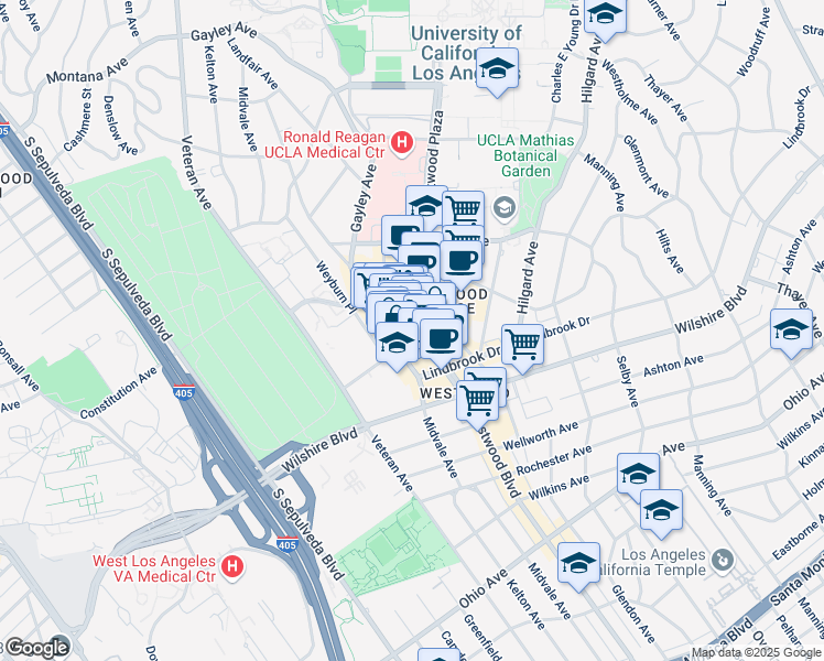 map of restaurants, bars, coffee shops, grocery stores, and more near in Los Angeles