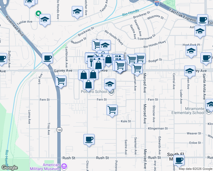 map of restaurants, bars, coffee shops, grocery stores, and more near 2666 Humbert Avenue in South El Monte