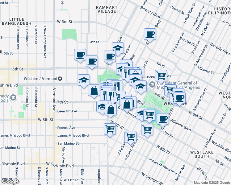 map of restaurants, bars, coffee shops, grocery stores, and more near in Los Angeles