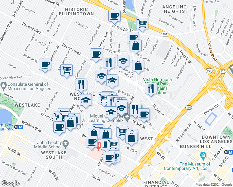 map of restaurants, bars, coffee shops, grocery stores, and more near 234 Columbia Avenue in Los Angeles