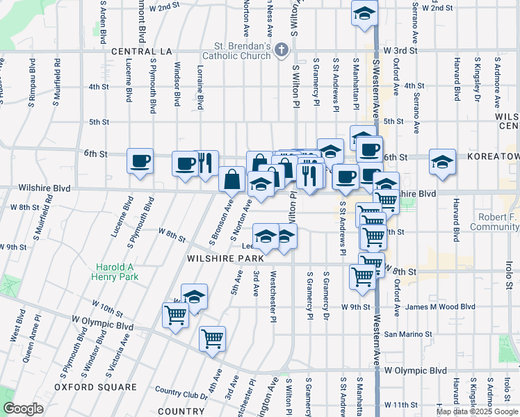 map of restaurants, bars, coffee shops, grocery stores, and more near 680 South Norton Avenue in Los Angeles