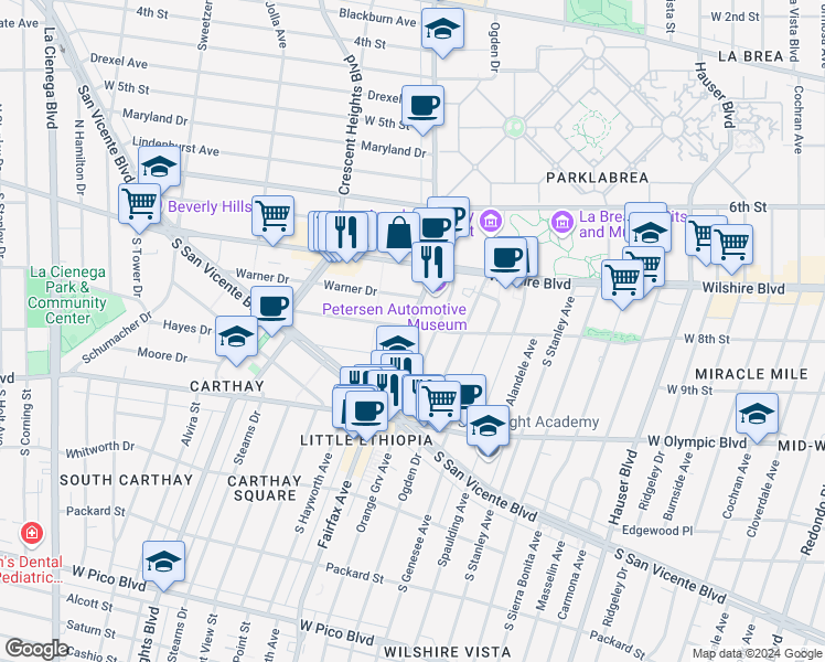 map of restaurants, bars, coffee shops, grocery stores, and more near 819 South Orange Grove Avenue in Los Angeles