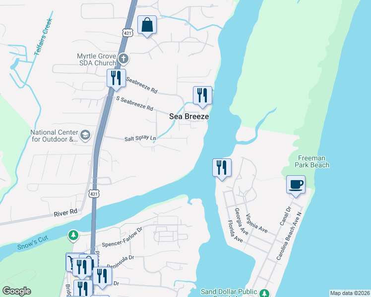 map of restaurants, bars, coffee shops, grocery stores, and more near 1099 Roscoe Freeman Ave in Wilmington