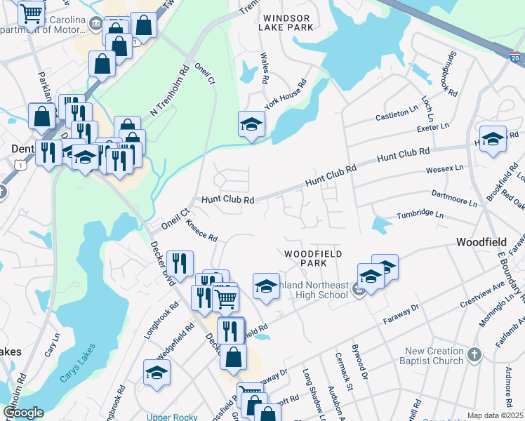 map of restaurants, bars, coffee shops, grocery stores, and more near 116 Misty Oak Road in Columbia
