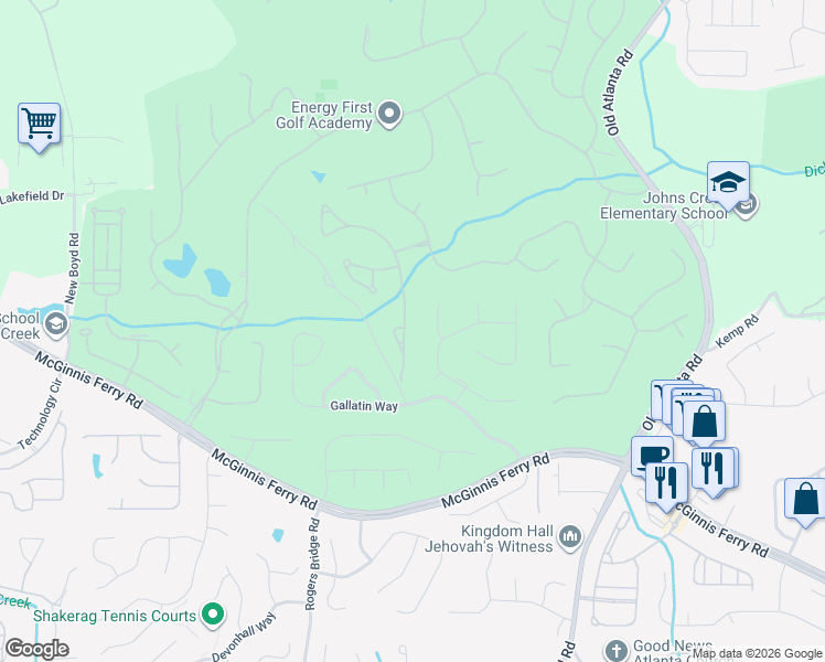 map of restaurants, bars, coffee shops, grocery stores, and more near 7890 Royal Melbourne Way in Duluth