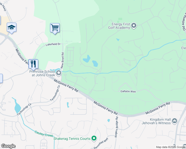 map of restaurants, bars, coffee shops, grocery stores, and more near 7450 Saint Marlo Country Club Parkway in Duluth