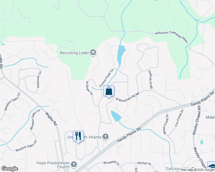 map of restaurants, bars, coffee shops, grocery stores, and more near 3628 Lone Indian Trail in Marietta