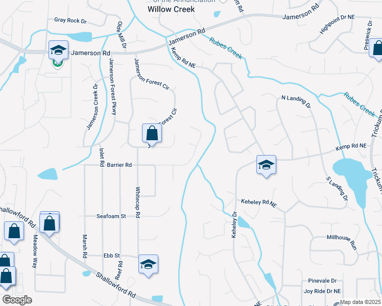 map of restaurants, bars, coffee shops, grocery stores, and more near 1605 Barrier Road in Marietta