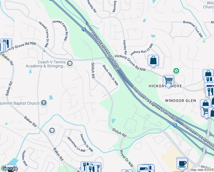 map of restaurants, bars, coffee shops, grocery stores, and more near 1968 Dakota Drive Northwest in Acworth