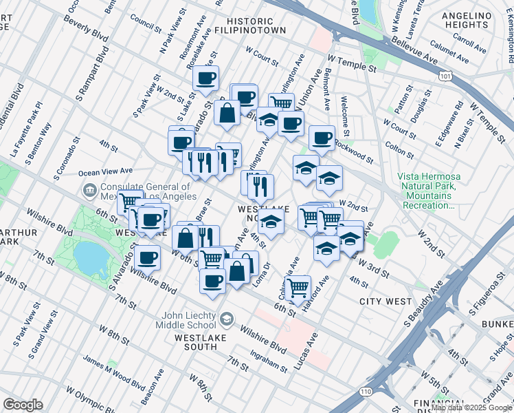 map of restaurants, bars, coffee shops, grocery stores, and more near 1660 West 3rd Street in Los Angeles