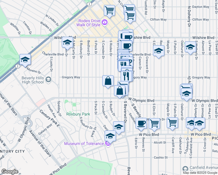 map of restaurants, bars, coffee shops, grocery stores, and more near 329 South Rodeo Drive in Beverly Hills