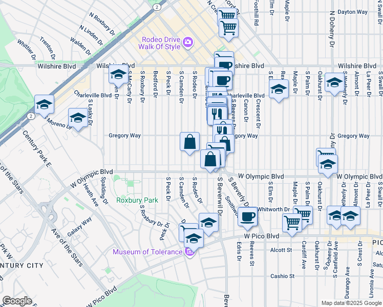 map of restaurants, bars, coffee shops, grocery stores, and more near 329 South Rodeo Drive in Beverly Hills