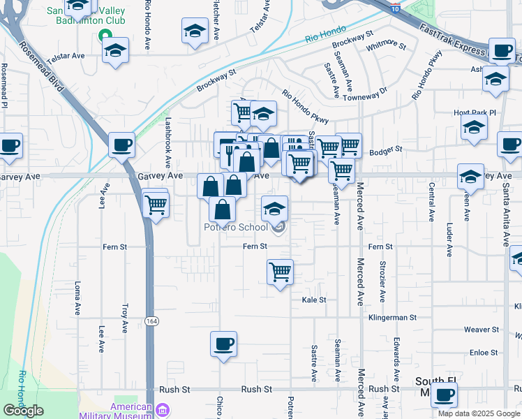 map of restaurants, bars, coffee shops, grocery stores, and more near 2702 1/2 Humbert Avenue in South El Monte