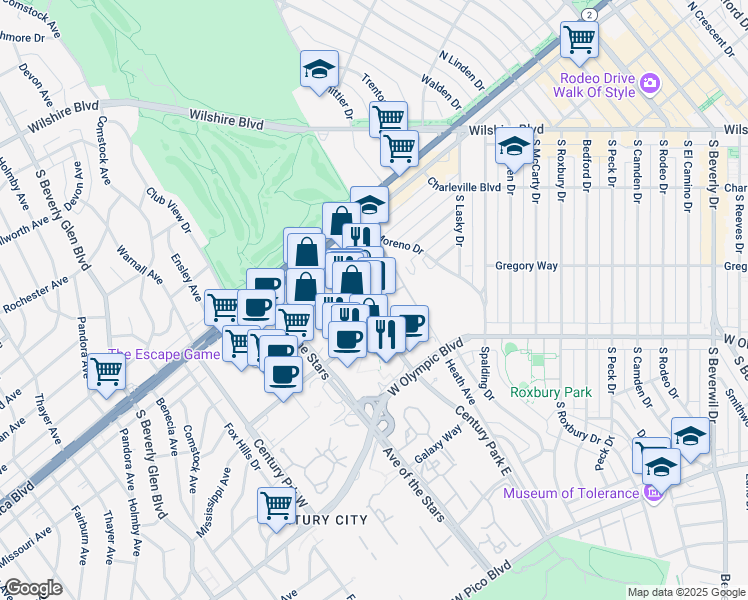 map of restaurants, bars, coffee shops, grocery stores, and more near in Los Angeles
