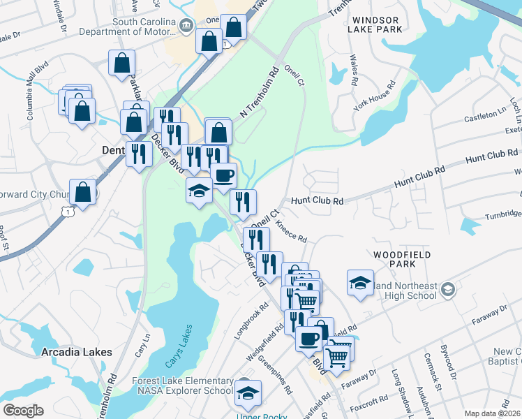 map of restaurants, bars, coffee shops, grocery stores, and more near 611 Oneil Ct in Columbia