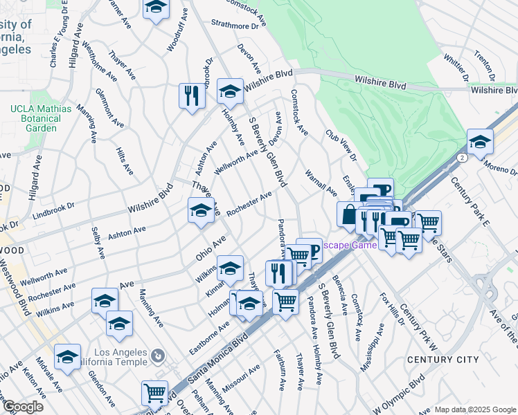 map of restaurants, bars, coffee shops, grocery stores, and more near 1410 Woodruff Avenue in Los Angeles